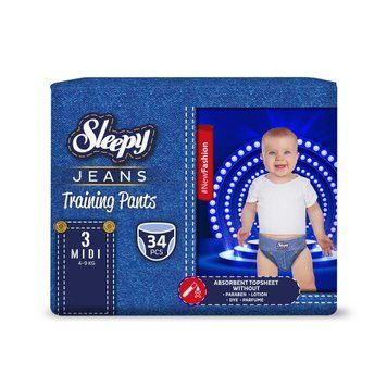 Подгузники-трусики детские Sleepy Jeans midi 3 (4-9 кг) 34 шт. джинсовые памперсы 000006315 фото