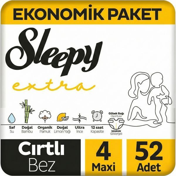 Підгузки дитячі Sleepy Extra maxi 4 (7-14 кг) 52 шт. м'які памперси на липучках 000006003 фото
