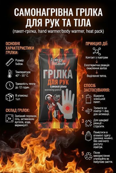 Грілка для рук самонагрівна Energy of Nature. Термохімічні грілки 000006550 фото