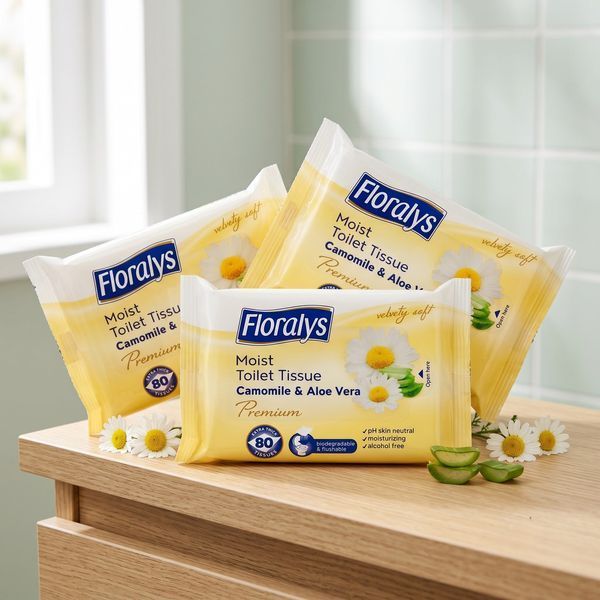 Влажная туалетная бумага Floralys Premium Camomille & Aloe Vera мягкий 80 шт. Ромашка и Алоэ (Германия), смываемая 000007062 фото