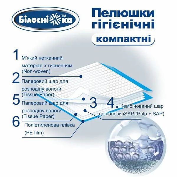 Одноразові пелюшки Білосніжка Soft Super (60х60 см) 30 шт. 000006693 фото