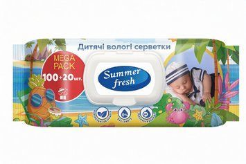 Вологі серветки для дітей Summer Fresh Дитячі 120 шт. Безпечні серветки для малюків 000005125 фото