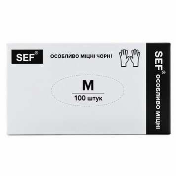 Перчатки нитриловые SEF защитные черные особопрочные черные M 50 пар. 000005445 фото