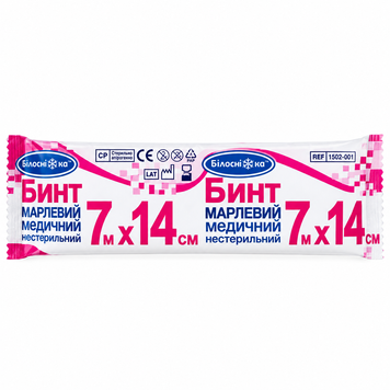 Бинт медичний Білосніжка 7 м х 14 см Марлевий нестерильний 000002755 фото