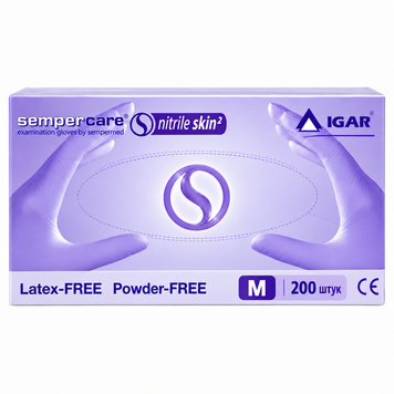 Перчатки нитриловые IGAR Sempercare Nitrile Skin2 смотровые, нестерильные, неприпудренные, синие, размер М 100 пар. 000006234 фото