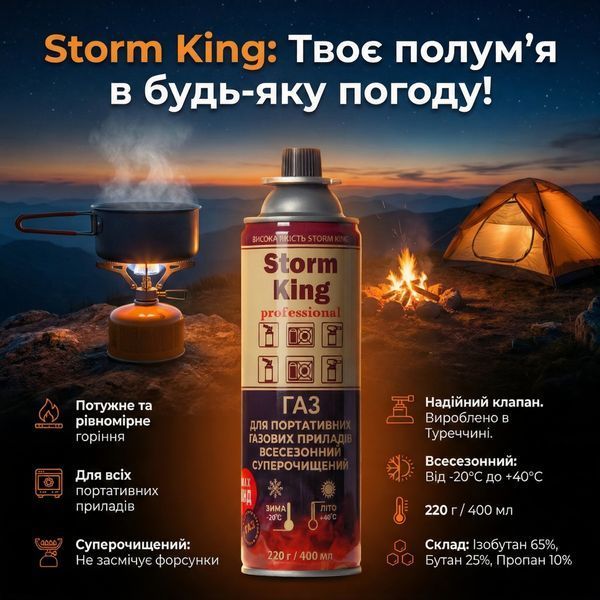 Газ Storm King для портативных газовых приборов, всесезонный, суперочищенный 400 мл 000006799 фото