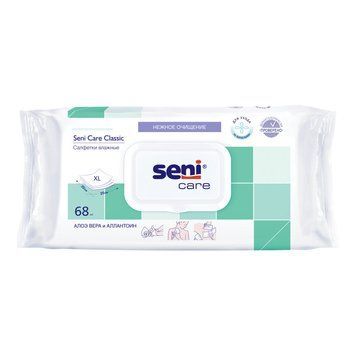 Вологі серветки Seni Care Classic 68 шт. Великі, для догляду за лежачими хворими, з алое 000006798 фото