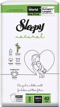 Підгузки дитячі Sleepy Natural mini 2 (3-6 кг) 42 шт. з індикатором вологості 000005885 фото