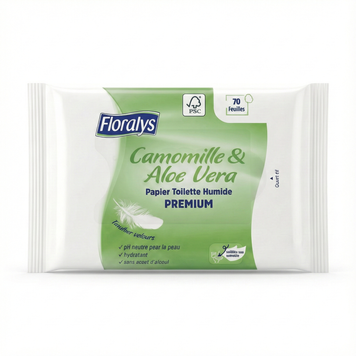 Влажная туалетная бумага Floralys Premium Camomille & Aloe Vera бархатное прикосновение 70 шт. 000006757 фото