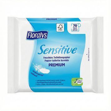 Вологий туалетний папір Floralys Premium Sensitive для чутливої шкіри 70 шт. М'які серветки для всієї родини, змиваються 000006755 фото