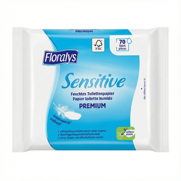 Вологий туалетний папір Floralys Premium Sensitive для чутливої шкіри 70 шт. 000006755 фото