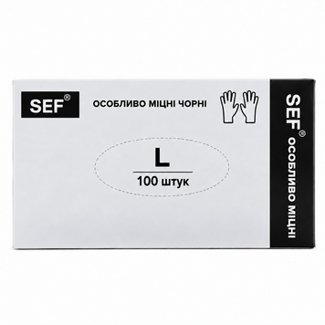 Перчатки нитриловые SEF защитные черные особопрочные черные L 50 пар. 000005403 фото