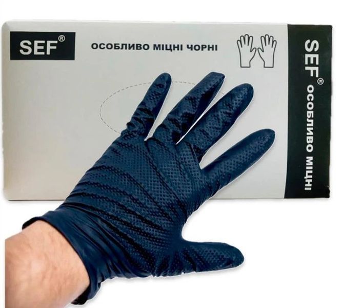Перчатки нитриловые SEF защитные черные особопрочные черные L 50 пар. 000005403 фото