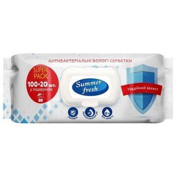 Влажные салфетки антибактериальные Summer Fresh Антибактериальные 120 шт. 000006317 фото