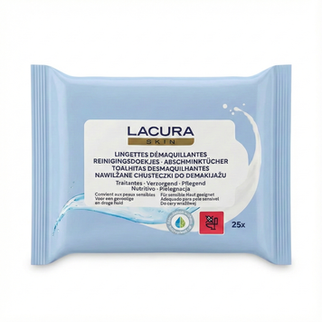 Мицеллярные влажные салфетки для снятия макияжа Lacura Skin для уязвимой кожи 25 шт. 000006774 фото