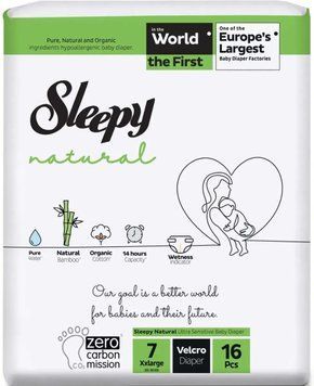 Підгузки дитячі Sleepy Natural XXL 7 (20-30 кг) 16 шт. Памперси для дітей одноразові на липучках 000005886 фото